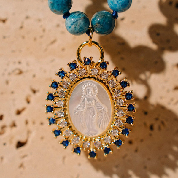 Apatite Beaded Virgin Mary Necklace