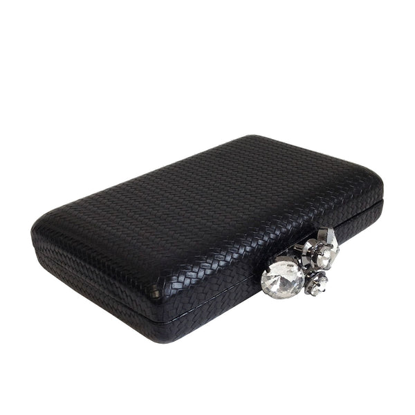 Weaved Metallic Hard Case Clutch - Black - Statements Boutique