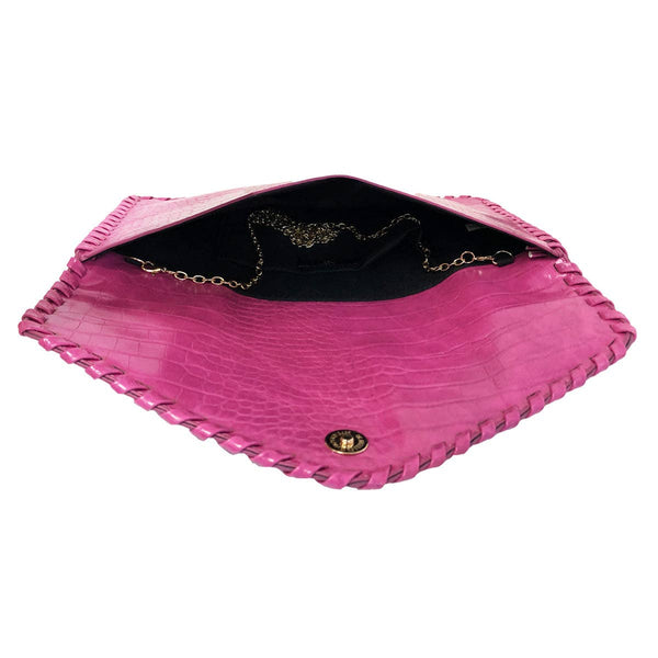Flat Crocodile Pattern Envelope Clutch - Fuchsia - Statements Boutique