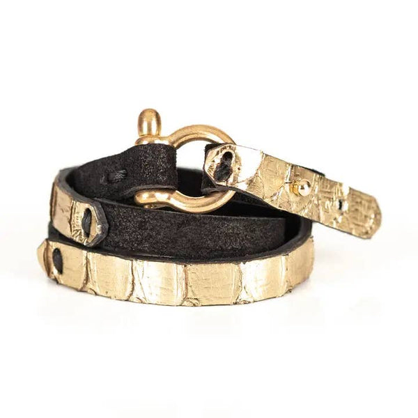 Gold Foil Leather Wrap Bracelet