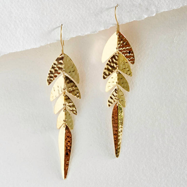 Hammered Brass Chandelier Leaf Earrings