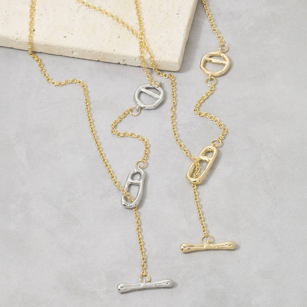 Gold Sculptural Lariat Necklace