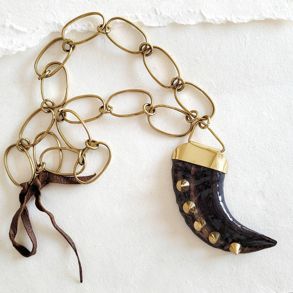 Brass Horn Chain Link Necklace - Statements Boutique