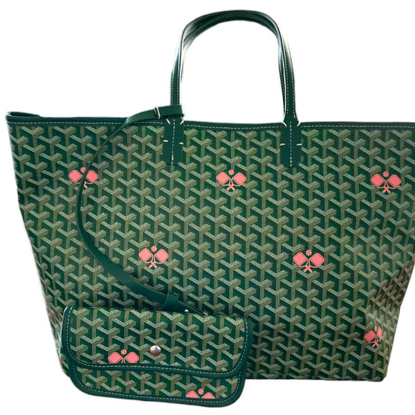 Pickleball Tote - The Whimsy Green with Pink Paddles - Statements Boutique