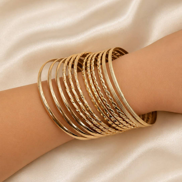 Gold Tone Multi-Pattern Bangles